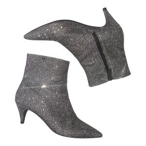 Michael Kors Blaine Flex Silver Rhinestone Crystal Kitten Heel Booties SZ 7.5